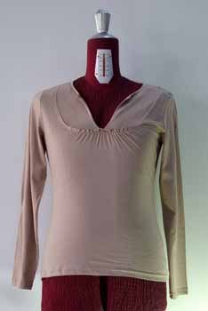 Beige Ruched V-Neck Top