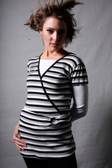 Black White Striped Wrap Top