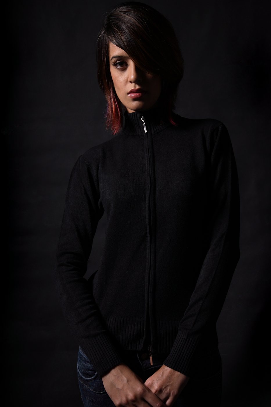 Black Zip-Up Knit Sweater