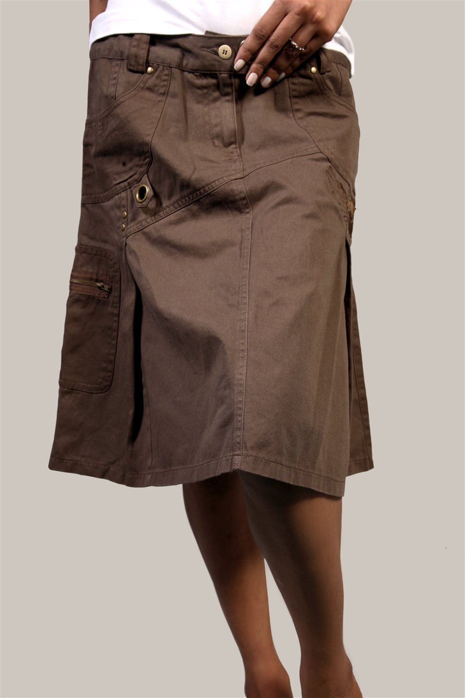 Brown Cargo Utility Skirt