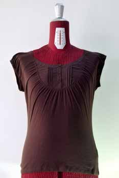 Brown Pintuck Cap Sleeve Top
