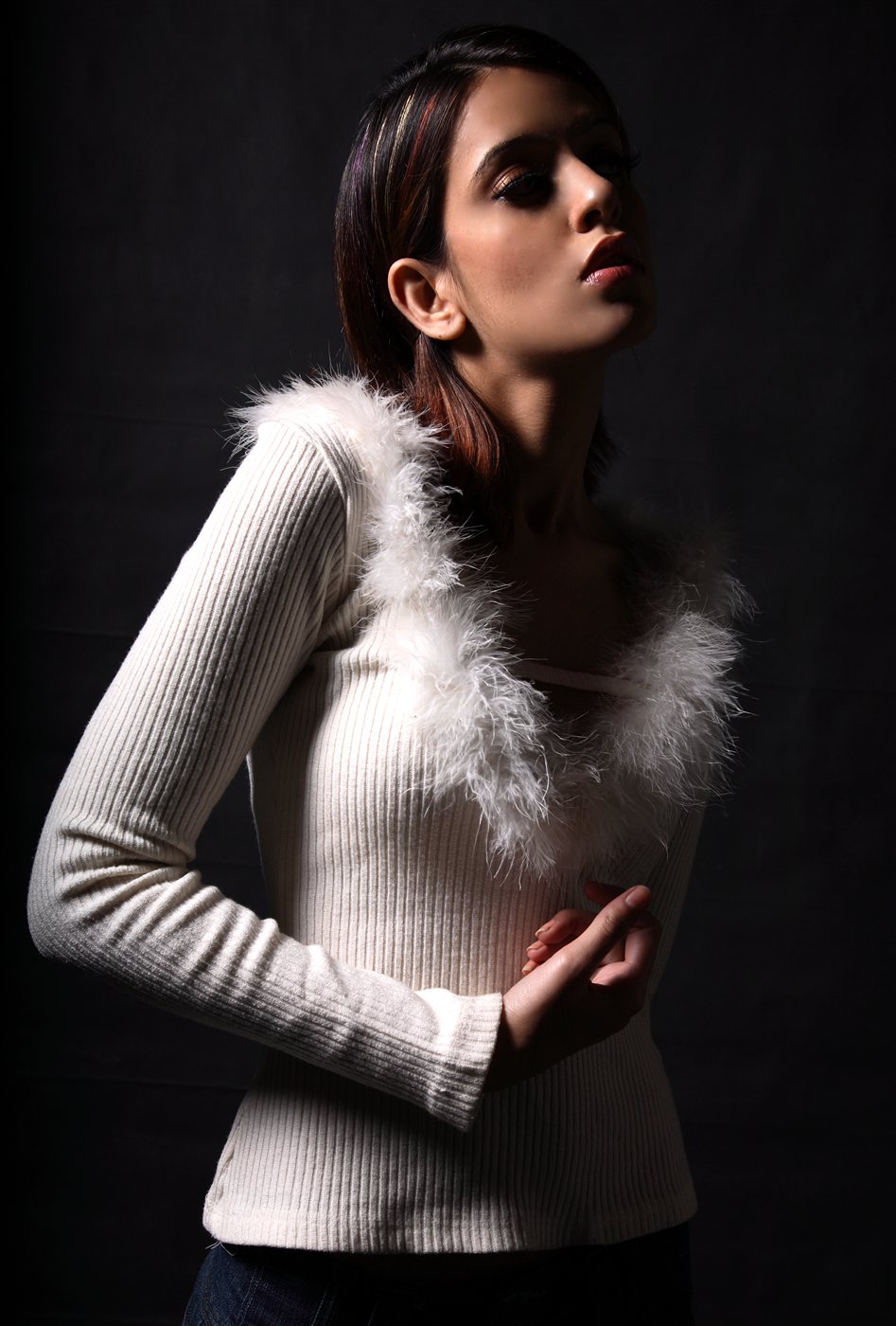 Ivory Fur-Trim Knit Sweater