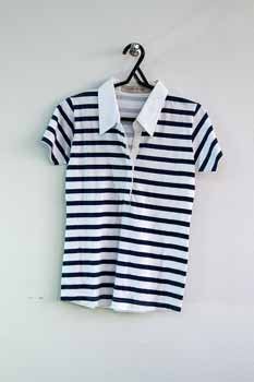 Navy Striped Polo Top