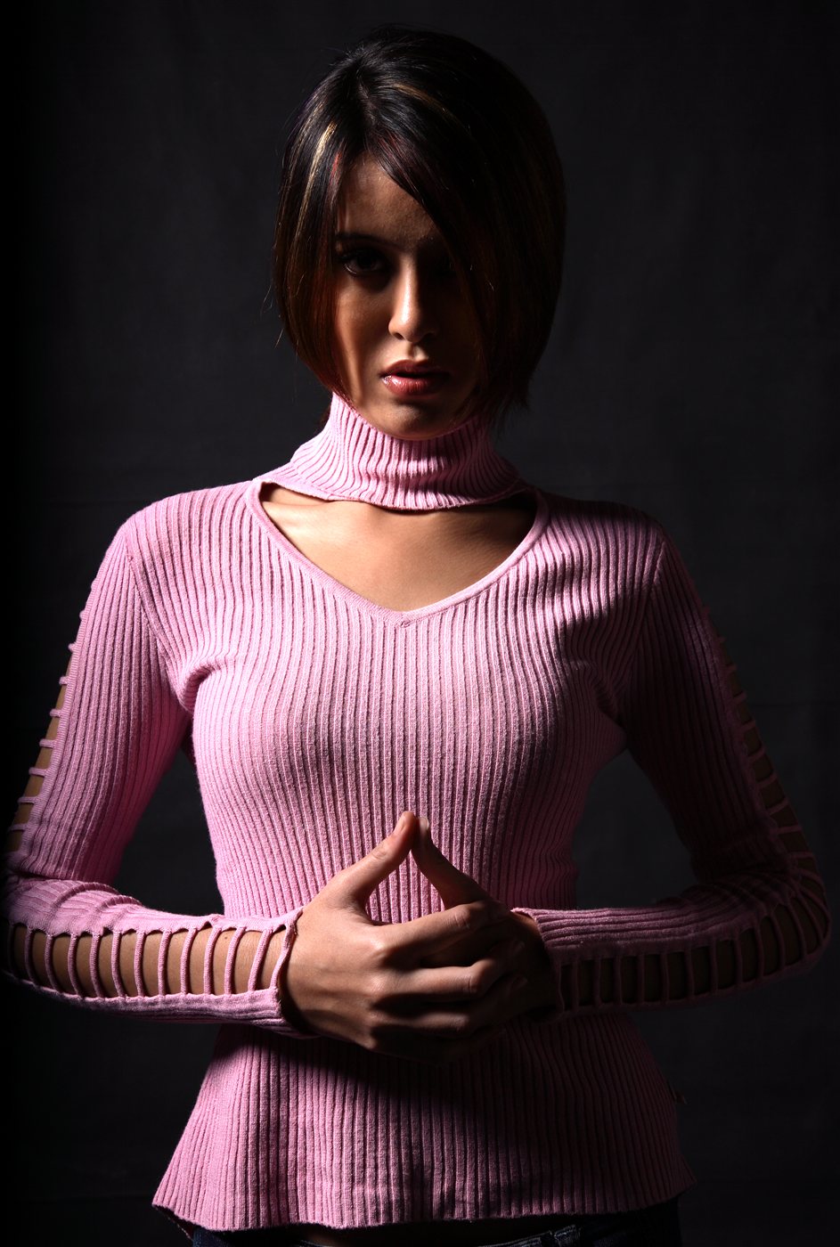 Pink Cutout Turtleneck Sweater