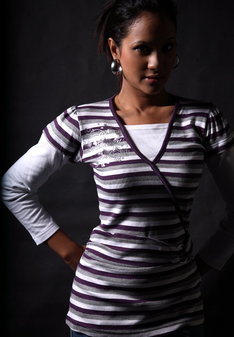 Purple Striped Wrap Top