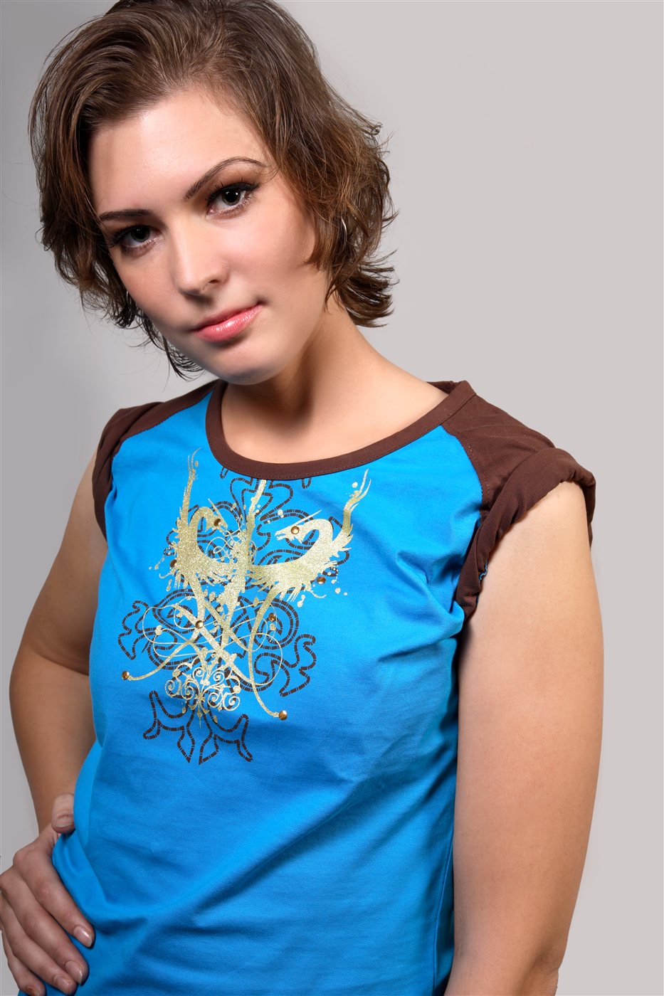 Turquoise Colorblock Graphic Top